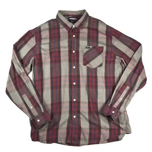 *Flaw* RVCA Men's Long Sleeve Burgundy Lightweight Plaid Shirt XL Surf Coastal